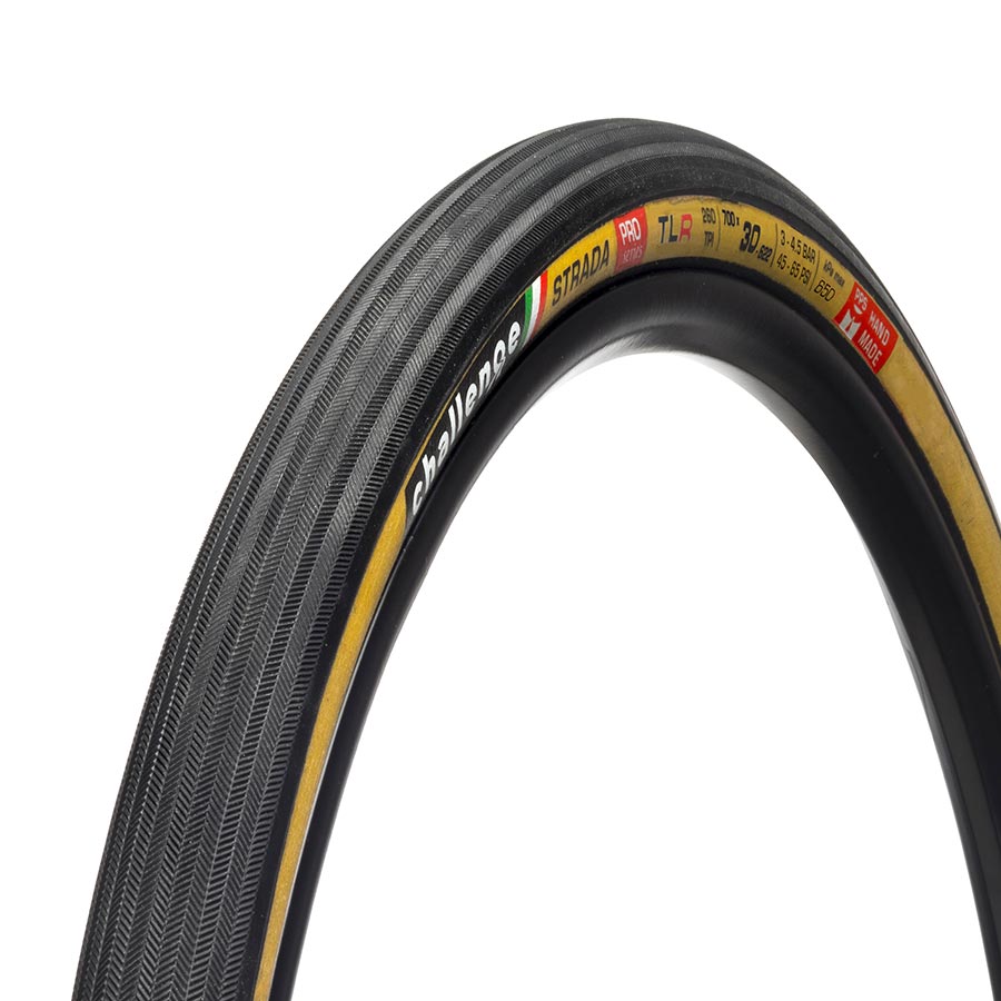 Challenge Strada Pro TLR Road Tire, 700x30C, Folding, Tubeless Ready, Natural, SuperPoly, PPS, 300TPI, Tanwall