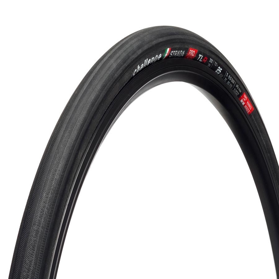 Challenge Strada Pro TLR Road Tire, 700x25C, Folding, Tubeless Ready, Natural, SuperPoly, PPS, 300TPI, Black