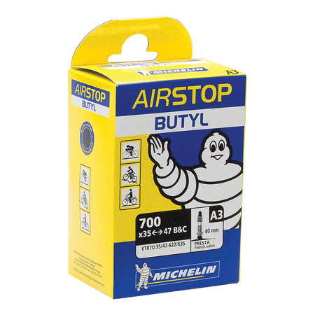 Michelin Airstop Butyl Tubes, Presta, 40mm, 700x35-47C