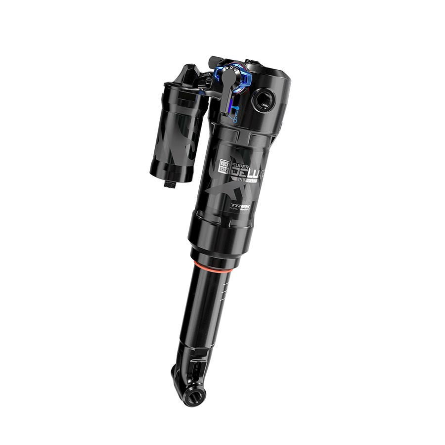 RockShox Super Deluxe Thru Shaft RCT Rear Shock, 230x62.5, Shaft Eyelet: Trunnion, Body Eyelet: Yoke, 0Neg, Progressive,0Pos, MReb/MComp, 380Lockout