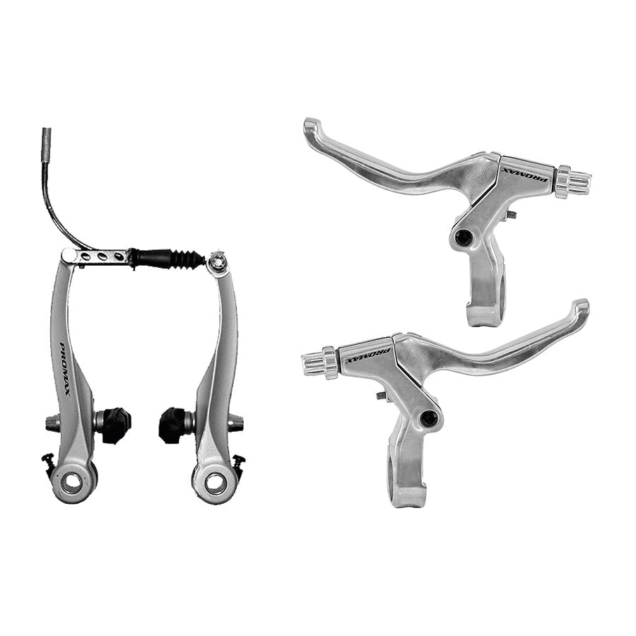 Promax TX V-Brake and Lever Set, Front and Rear, Silver