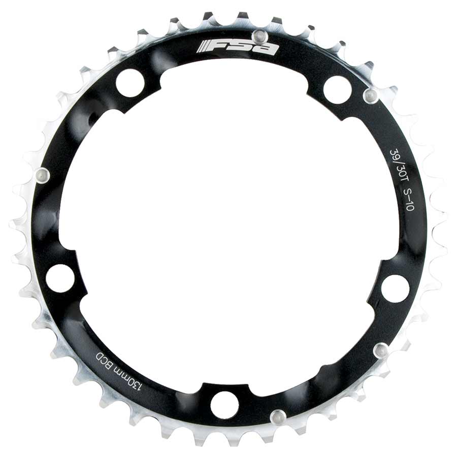 FSA Pro Road 39T Chainring Triple, 10sp., BCD: 130mm, 5 Bolts, Inner Chainring, For Road triple, Aluminum, Black, 370-0239