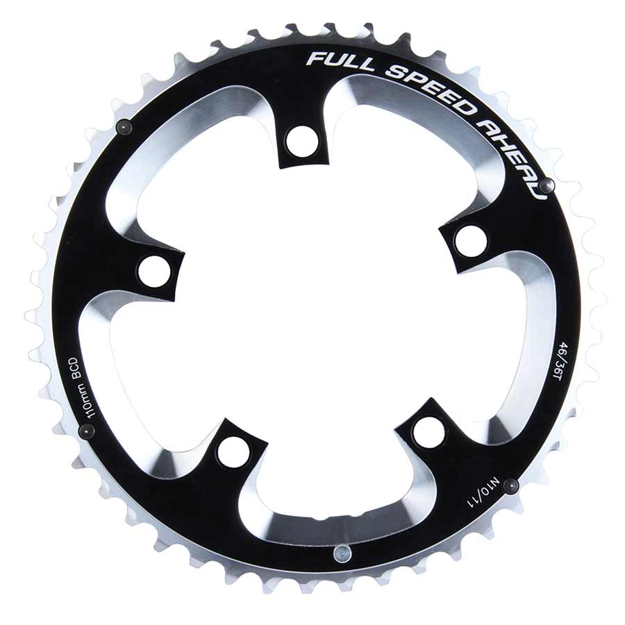 FSA Super Road 46T Chainring, 10/11sp., BCD: 110mm, 5 Bolts, Super Road, Outer Chainring, For Road double, Aluminum, Black, 371-0246A