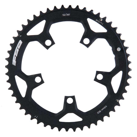 FSA Pro Road 52T Chainring, 10/11sp., BCD: 110mm, 5 Bolts, Pro Road, Outer Chainring, For Double, Aluminum, Black, 371-0252H