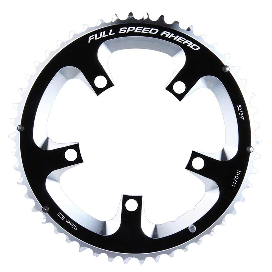 FSA Super Road 50T Chainring, 10/11sp., BCD: 110mm, 5 Bolts, Super Road, Outer Chainring, For Double, Aluminum, Black, 371-0250A