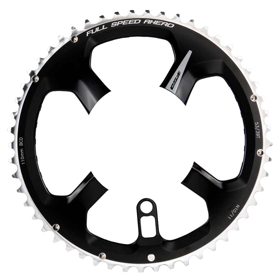 FSA K-Force Super ABS Road Chainring, 53T Chainring, Alloy, Black, Shimano 10/11p., BCD: 110mm, For FSA ABS cranksets only