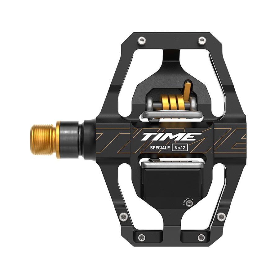 TIME Speciale 12 Large B1 Clipless MTB Pedals, Body: Aluminum, Spindle: Titanium, 9/16'', Black Gold, Pair