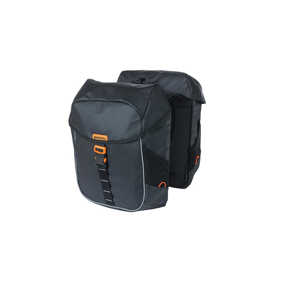 Basil Miles Double Bag Pannier, 34L, Black/Orange