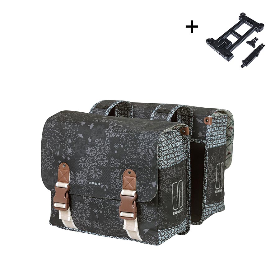 Basil Boheme Double Panniers, 35L, Grey, Pair