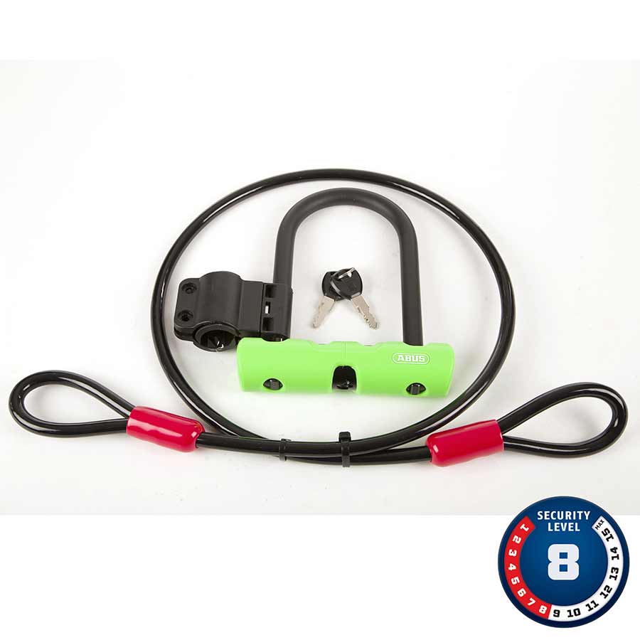 Abus Ultra 410 Mini + Cobra Loop Lock, 14.0cm x 15.0cm, 5.5'' x 5.9'', SH34, Green; Cable, 10mm, 120cm, 4'