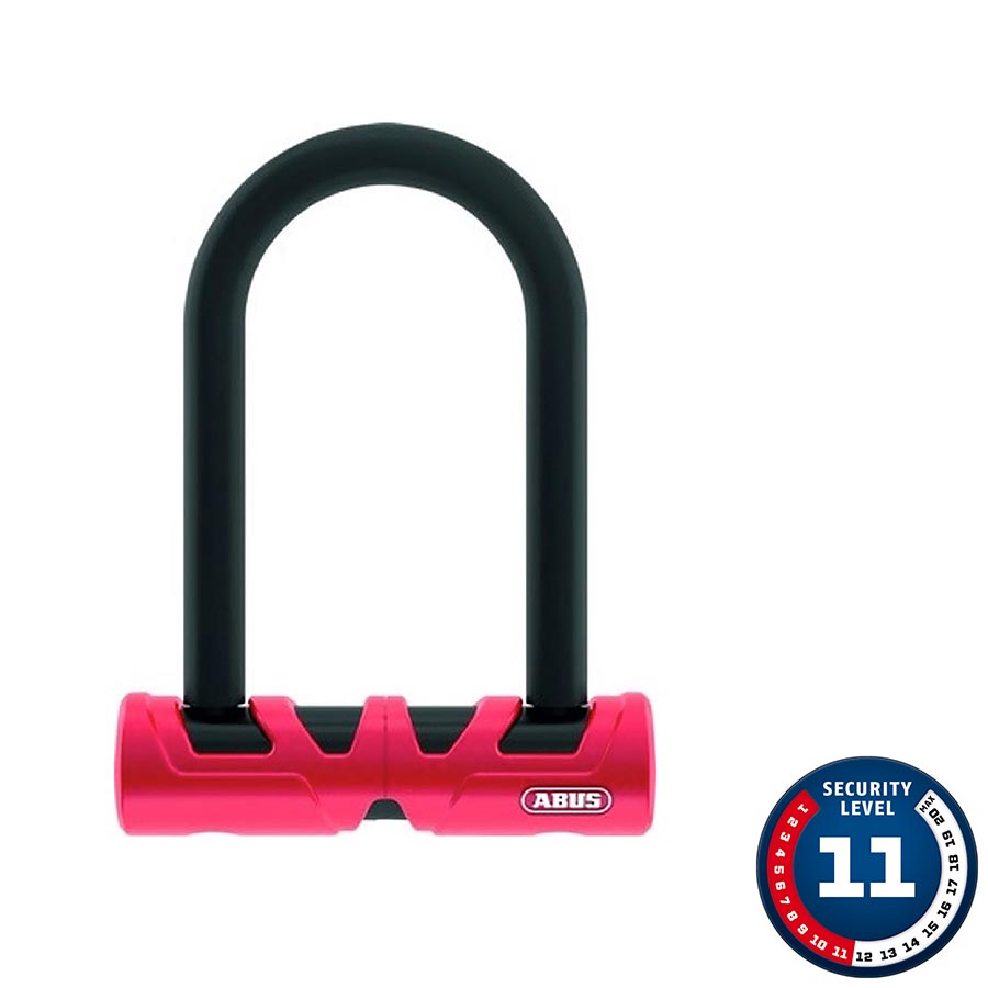 Abus Ultimate 420 Mini Lock, U-Lock, Key, 140mmx80mm, 5-33/64'' x 3-5/32'', Thickness in mm: 13mm, Red